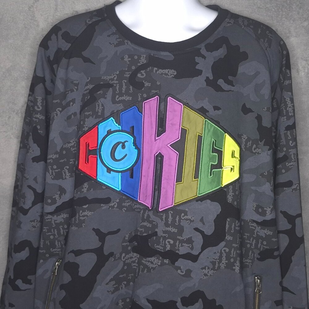 Cookies Mens Camouflage Sweatshirt 3XL Multicolor Logo Pullover Zip Pockets